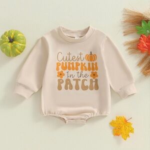 NEW Beige Cutest Pumpkin In The Patch Kids Sweater Bodysuit Onesie 12-18 Months